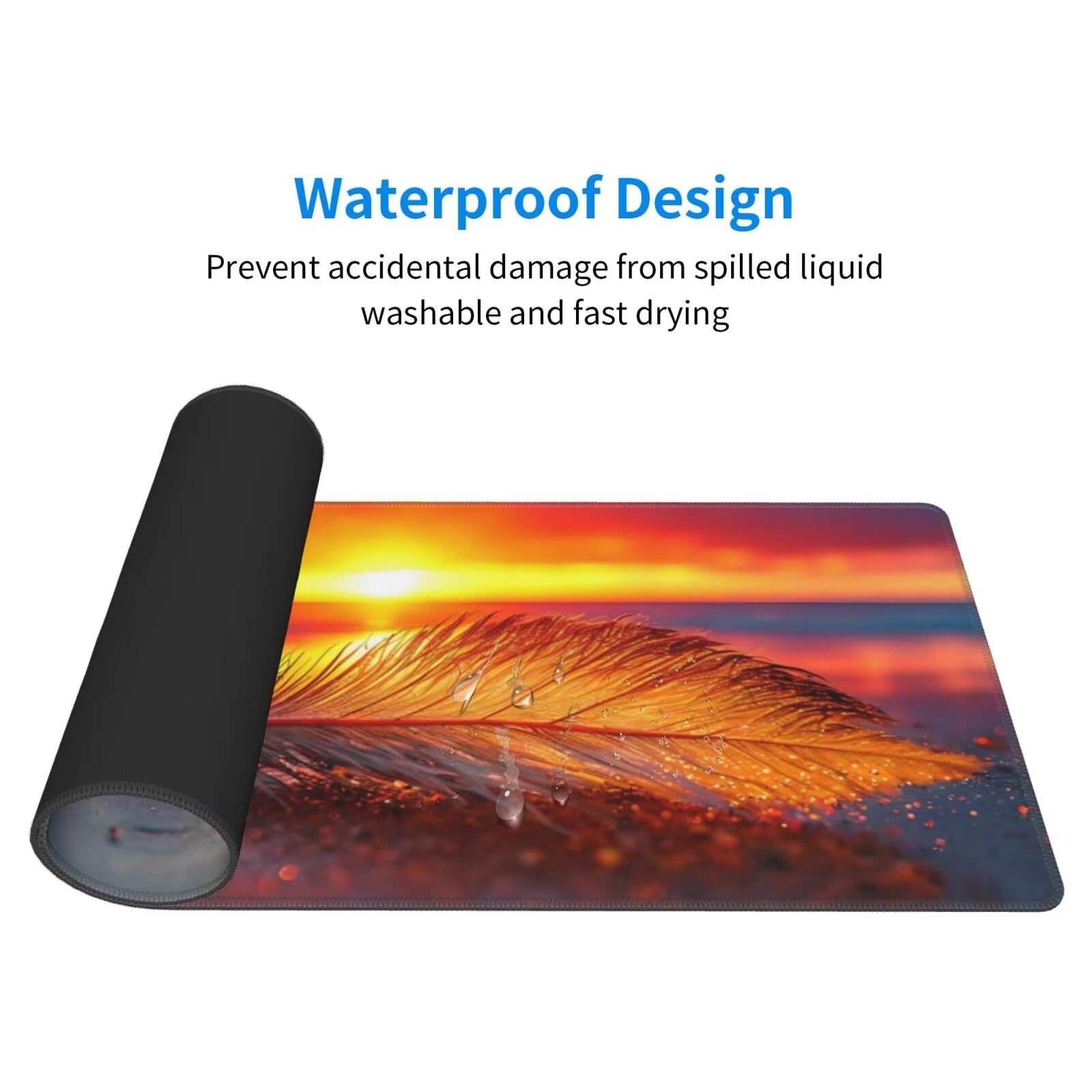 Tappetino Mouse, Tappetino Mouse Gaming Grande XXL 1500x800x3mm Tappetino Scrivania Mouse Pad, Base in Gomma Antiscivolo, Bordi Cuciti,Lavabile, Mousepad per Ufficio e Gaming (Piuma del tramonto) R659