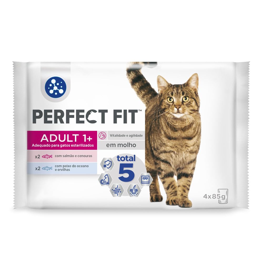 PERFECT FIT Comida Húmeda para Gatos Adultos Sabor Pescado y Verduras (13 paquetes x 4 sobres x 85 g)