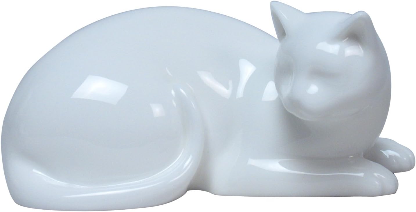 US 5.50 Inch All White Glazed Porcelain Cat Lying Down Faces Right