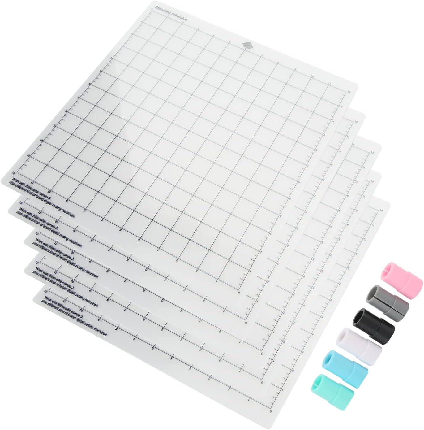 5PCS 12x12in Adhesive Anti Slip Grid Cutting Mat Kit with Pen Adapters for Machines