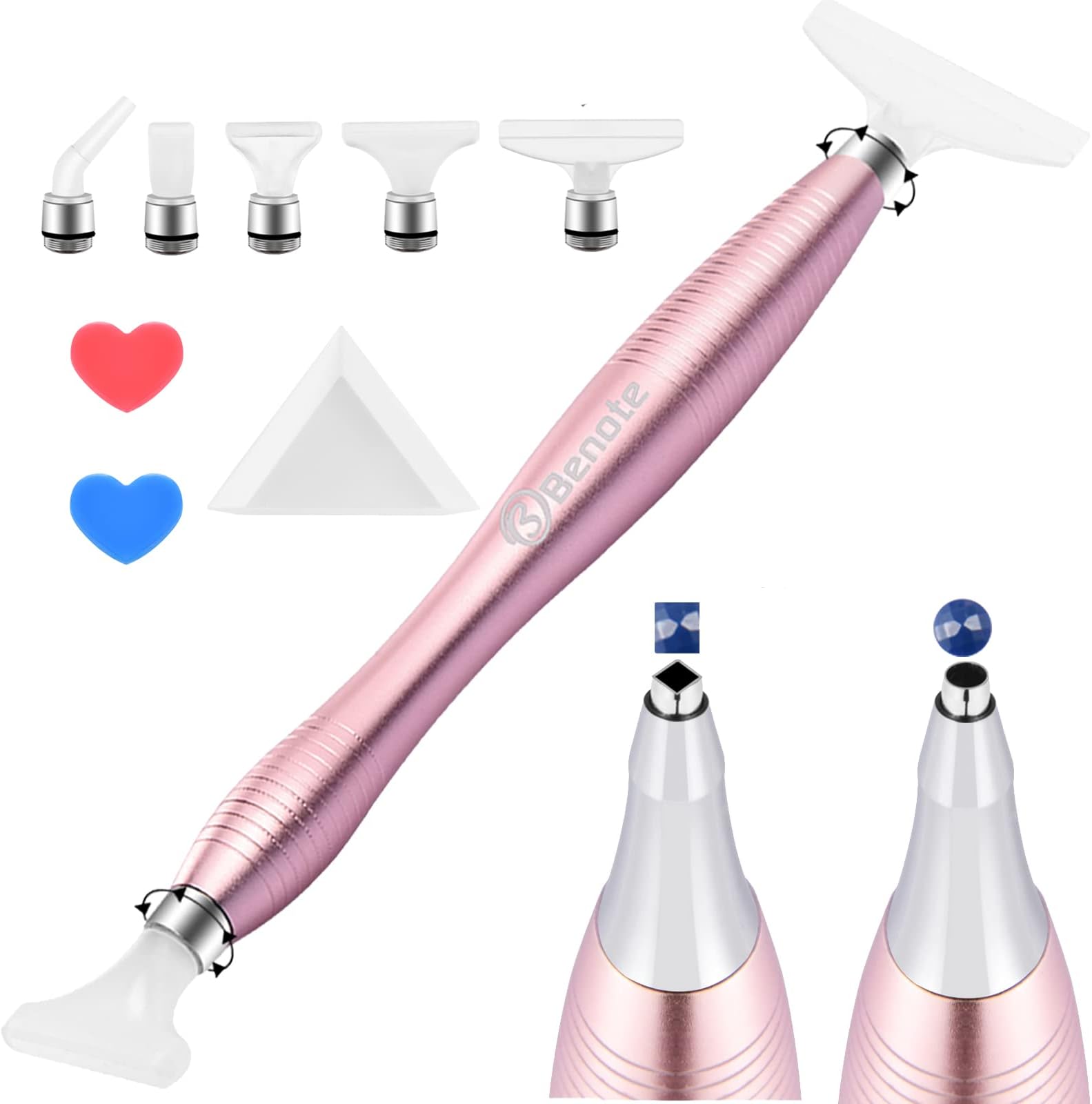 benote Diamond Art Painting Pen Accessories Tools, Metal Square and Round Tips Ergonomic Diamond Drill Pen Screw In Tip Replacement Pen Heads for DP Cross Stitch - Rose Gold