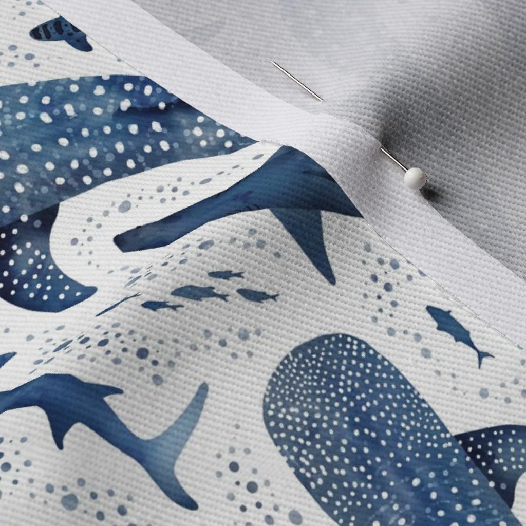 Spoonflower Fabric - Ocean Under The Sea Coastal Nature Kids Beach Sharks Whale Marine Life Printed on Denim Fabric by The Yard - Bottomweight Apparel Home Decor Upholstery