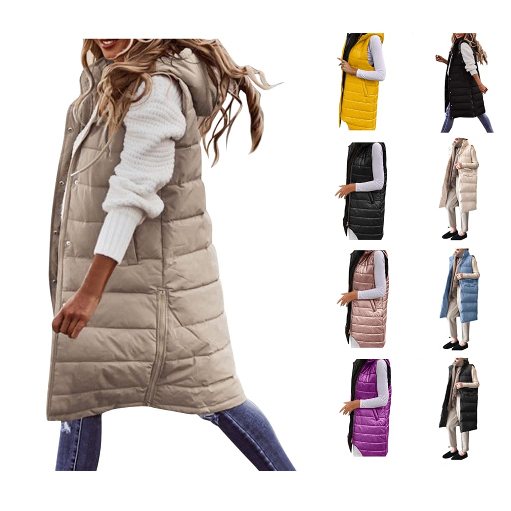 Down Vest for Women Long Winter Coat Vest with Hood Plus Size Sleeveless Warm Down Coat Quilted Down Jacket Outdoor