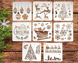 BTORER 8Pcs Christmas Stencils Template Plastic Craft Stencils for Painting Wood, Spraying Door Window, Journal Scrapbook Cards Making, DIY Xmas Decoration(5 x 5inch)