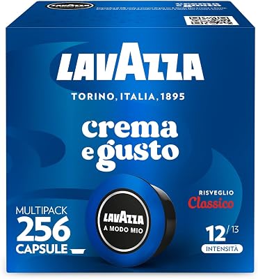 Lavazza, A Modo Mio Crema e Gusto Risveglio Classico, 256 Capsule Caffè, con Note di Cioccolato e Frutta Secca, Arabica e Robusta, Intensità 12/13, Tostatura Media, 16 Confezioni da 16 Capsule