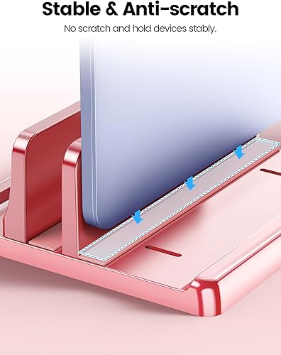 Miniatura 3 de Vaydeer Soporte vertical para laptop para escritorio, soporte de plástico de doble ranura para laptop con diseño 4 en 1 que ahorra espacio, soporte