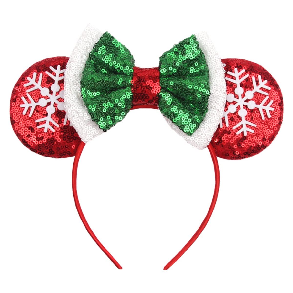Christmas Mouse Ears Bow Headband Hair Hoop, Glitter Snowflake Hair bands for Christmas Party Supplies Hot Pink Princess Dress Up