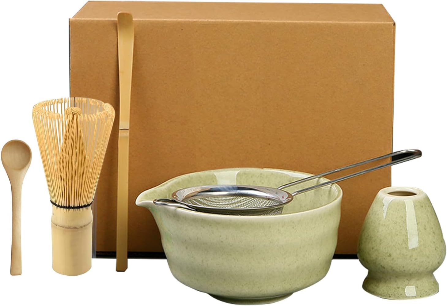6-teiliges Matcha Tea Set - Bambus Besen Schale Sieb Japanische Teezeremonie