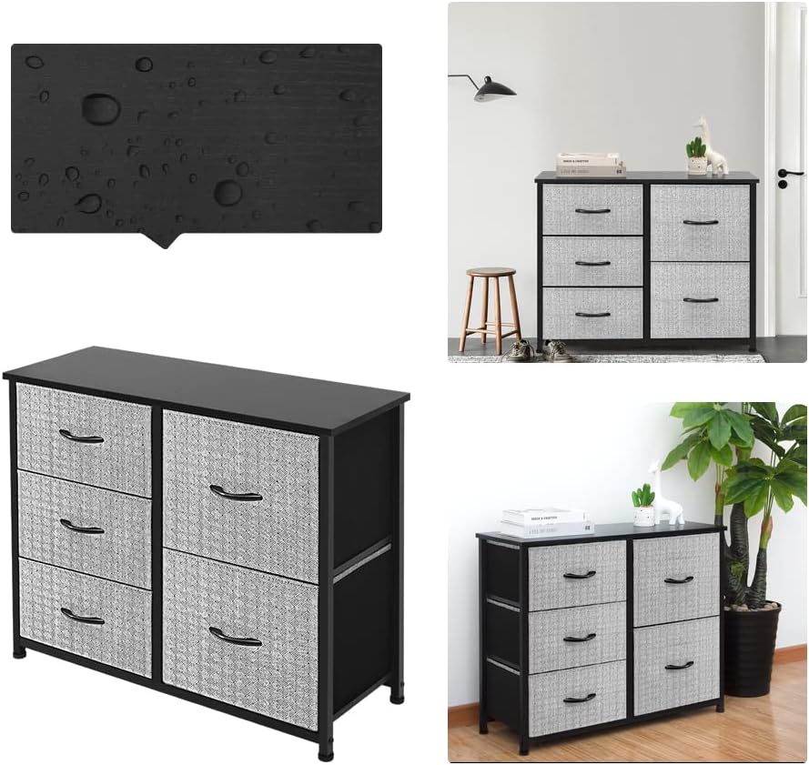 AZL1 Life Concept Storage Dresser Furniture Unit-Large Standing Organizer Chest for Bedroom, Office, Living Room, and Closet-5 Drawer Removable Fabric Bins, Grey with Black