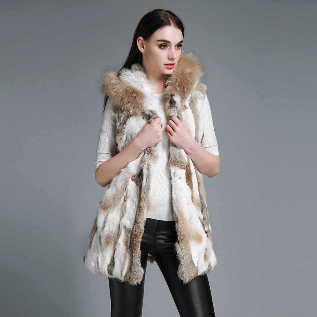 Women Real Rabbit Fur Vest Winter Warm Long Jacket Elegant Casual Plus Size Outerwear