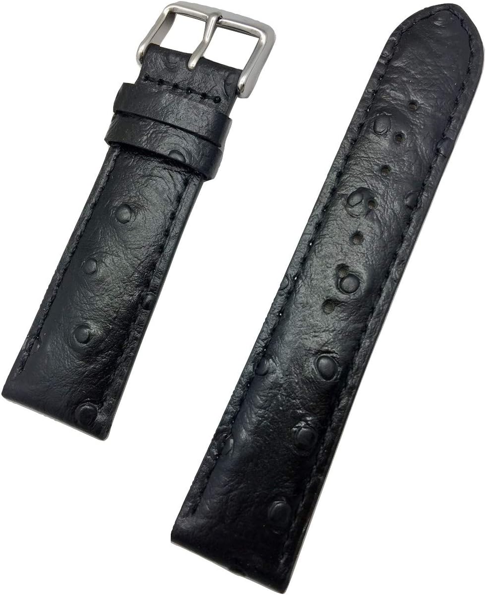 NewLife 22mm Black Genuine Leather Watchband | Beautiful Ostrich Grain, Medium Padded Replacement Wrist Watchstrap That Brings to Any Watch (Mens Standard Length)