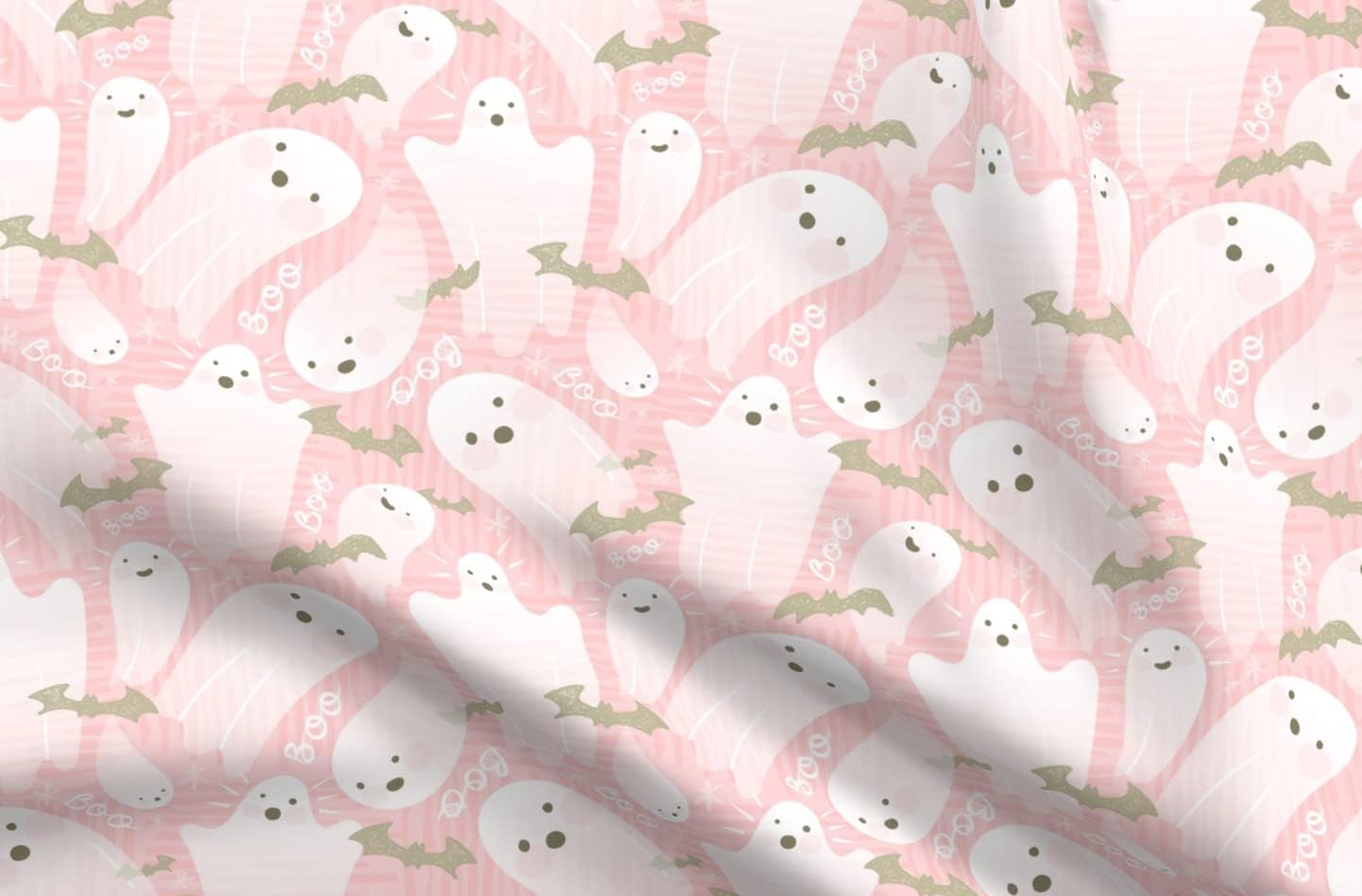 Spoonflower Fabric - Pastel Ghost Pink Cute Bats Seasonal Halloween Printed on Petal Signature Cotton Fabric Fat Quarter - Sewing Quilting Apparel Crafts Decor