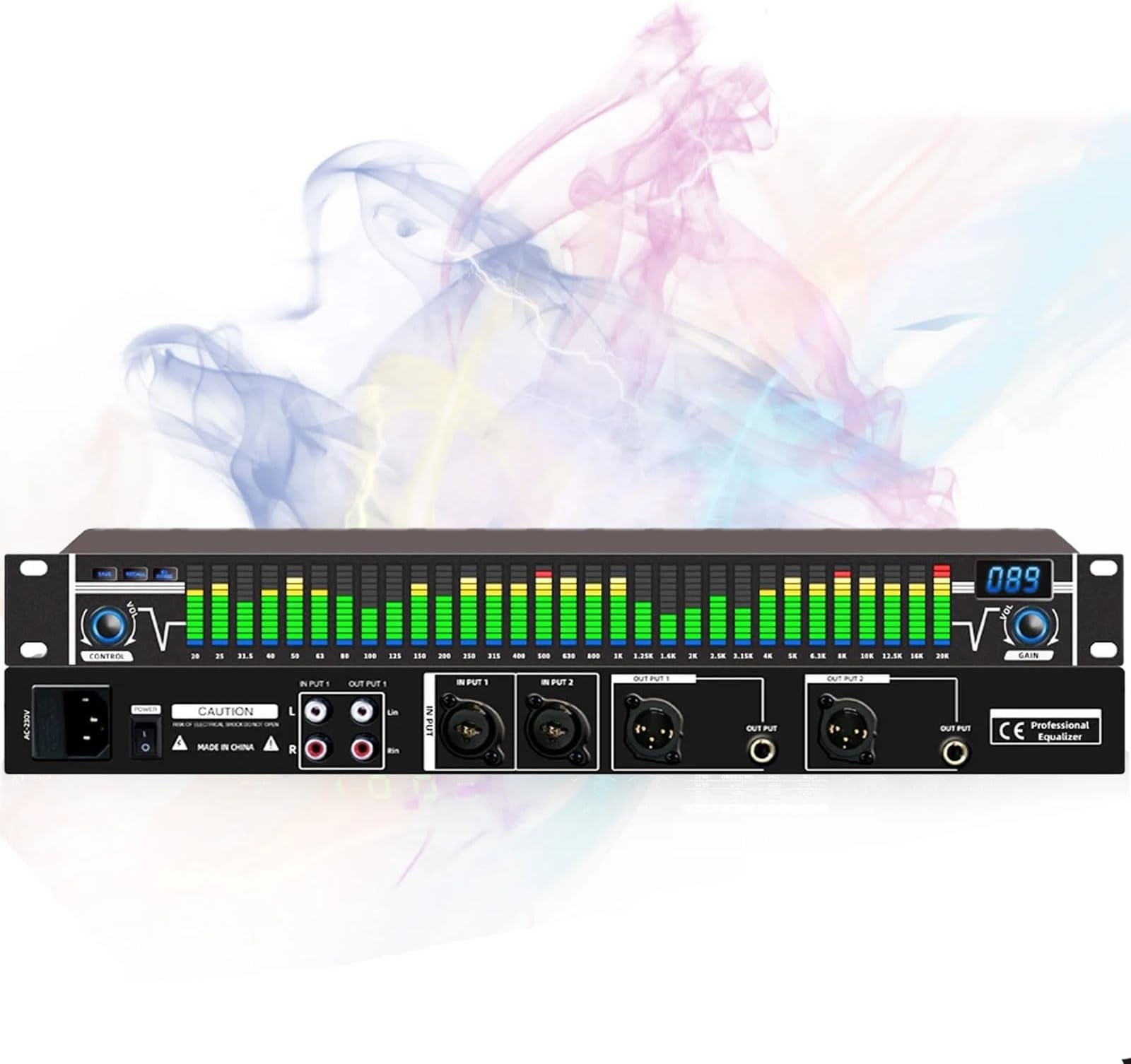 31 Band Digital Audio Equalizer Professional Stereo Graphic Equalizer with 10 Preset Sound Effects Audio Processor for Concert and Stage Sound Control