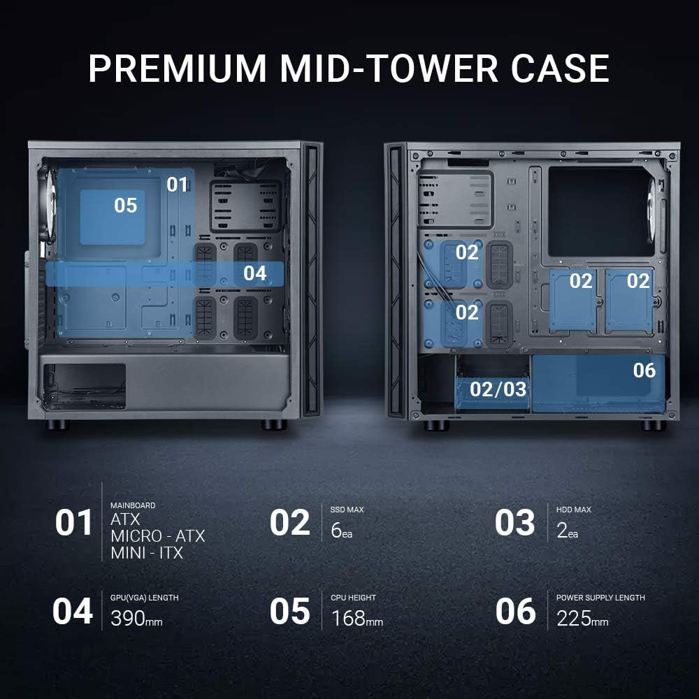 Bеѕt Dеаl 🛒 ATX Mid-Tower PC Case, High Intensity and Noise Insulation Material, 6 SSD Bays, ABKONCORE S500 Super Silent PC Case with 2 Pre-Installed 120mm and One 120mm Fans