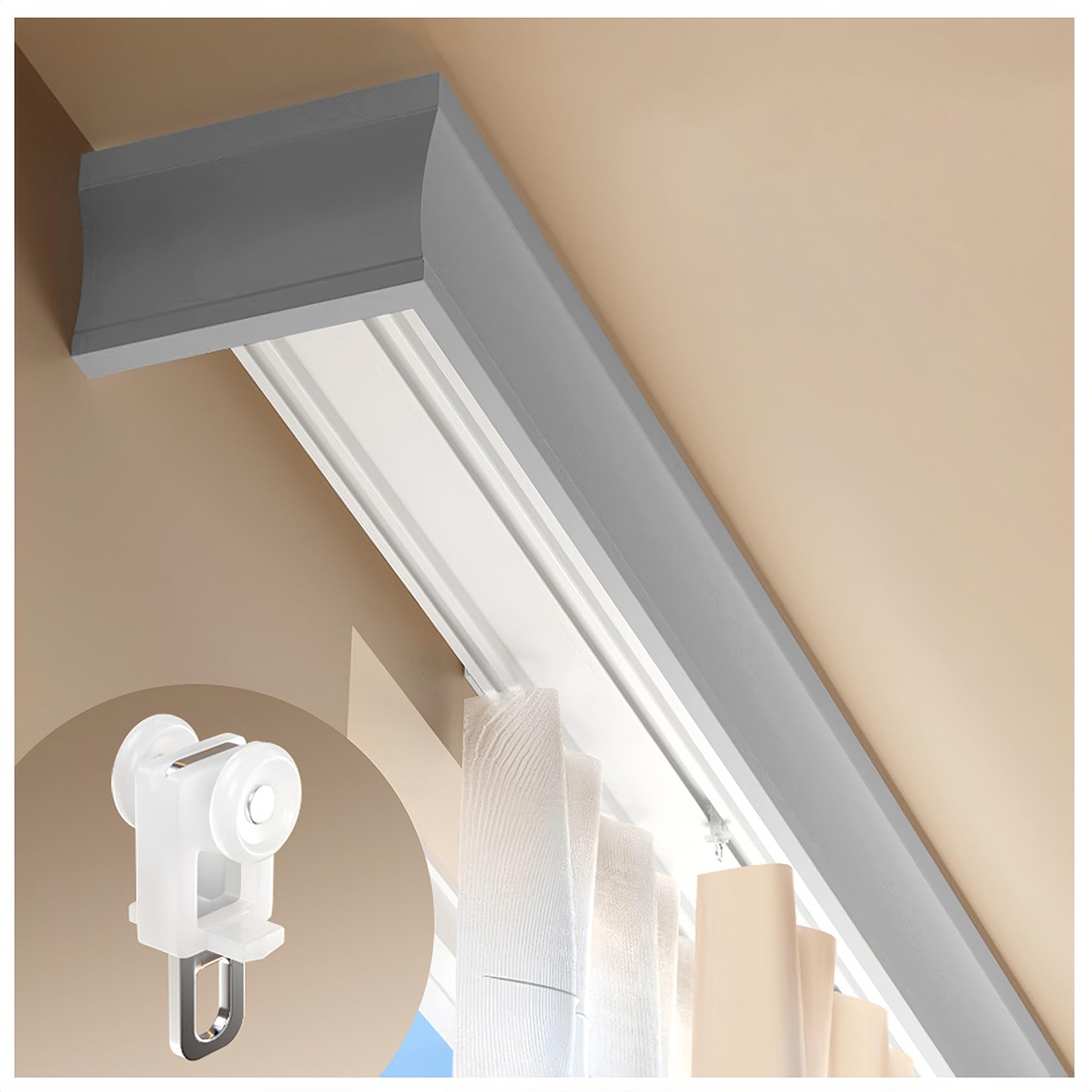Evite atascos con el sistema de rieles de cortina deslizantes de 4 m de aluminio gris para ventanas