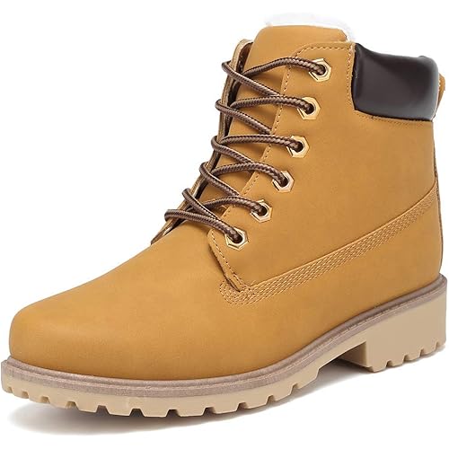 Inornever Winter Snow Boots for Women Waterproof Shoes Flat Lace Up Ankle Booties Low Heel Work Combat Boots