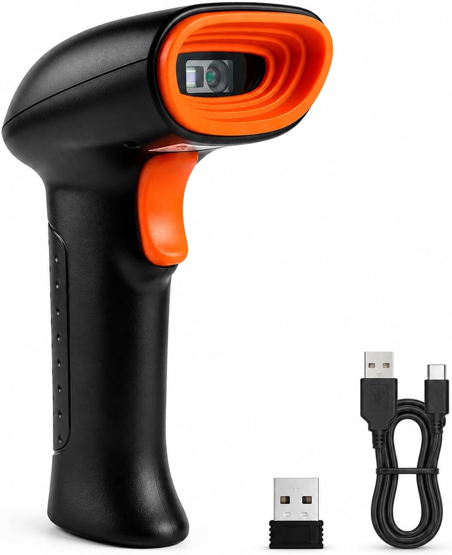 2D Wireless Barcode Scanner with Bluetooth, 2.4GHz USB Receiver & USB Wired Connection | 3-in-1 QR & Barcode Scanner for PC, Laptop, POS, Mobile, Tablet | CMOS, Plug & Play