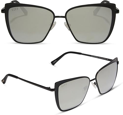 DIFF Grace Cat Eye - Gafas de sol de metal para mujer, ligeras, de gran tamaño, protección UV400