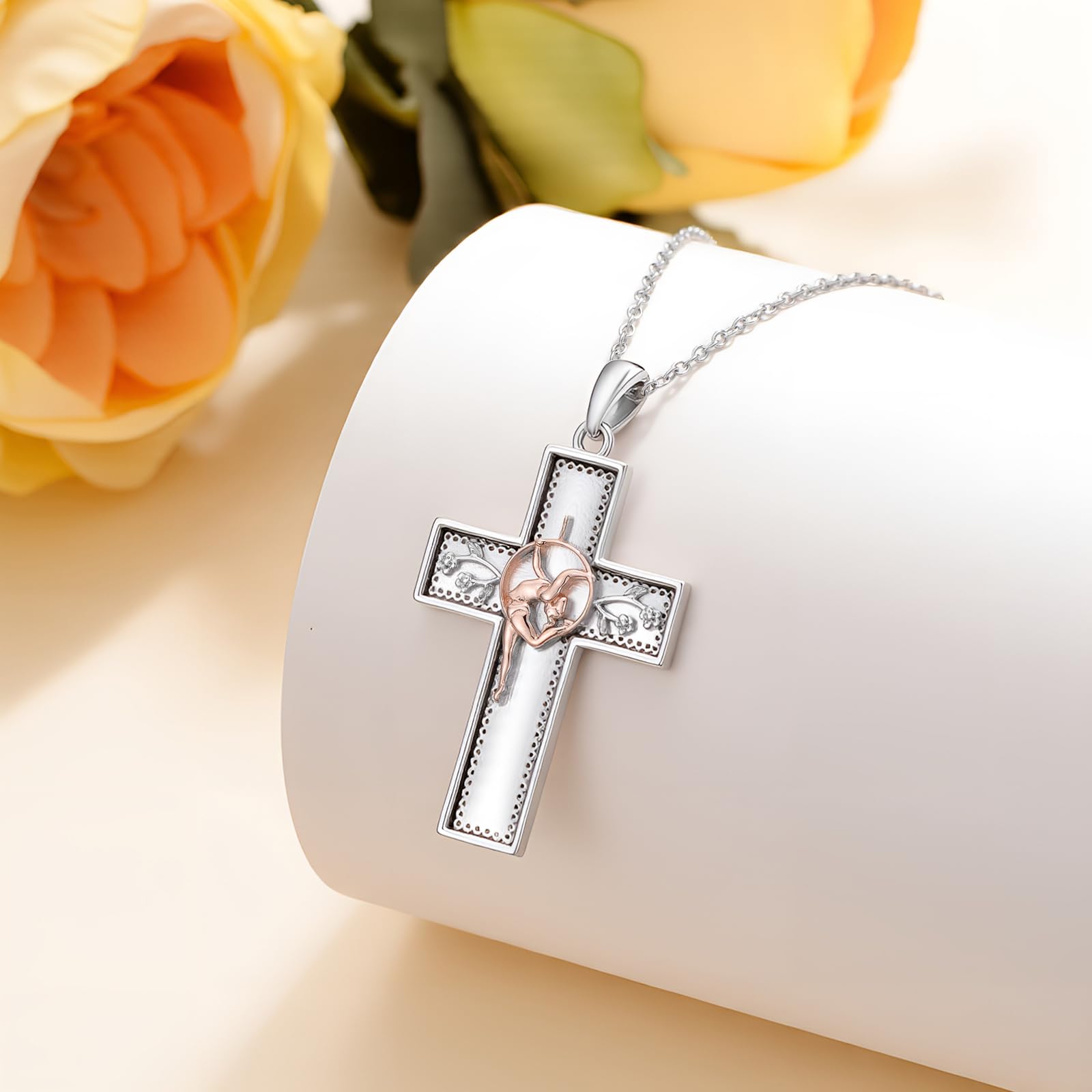 PROESS Collana a forma di croce in argento Sterling 925, con ciondolo a forma di croce occidentale, regalo religioso per donne