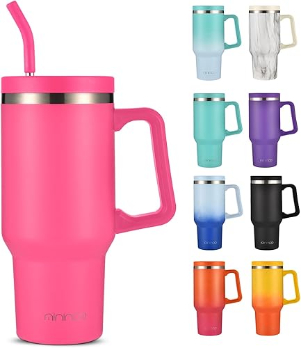 Vaso de 30 onzas con asa y tapa con popote, taza de café aislada de acero inoxidable, tapa a prueba de fugas y popote para portavasos de automóvil