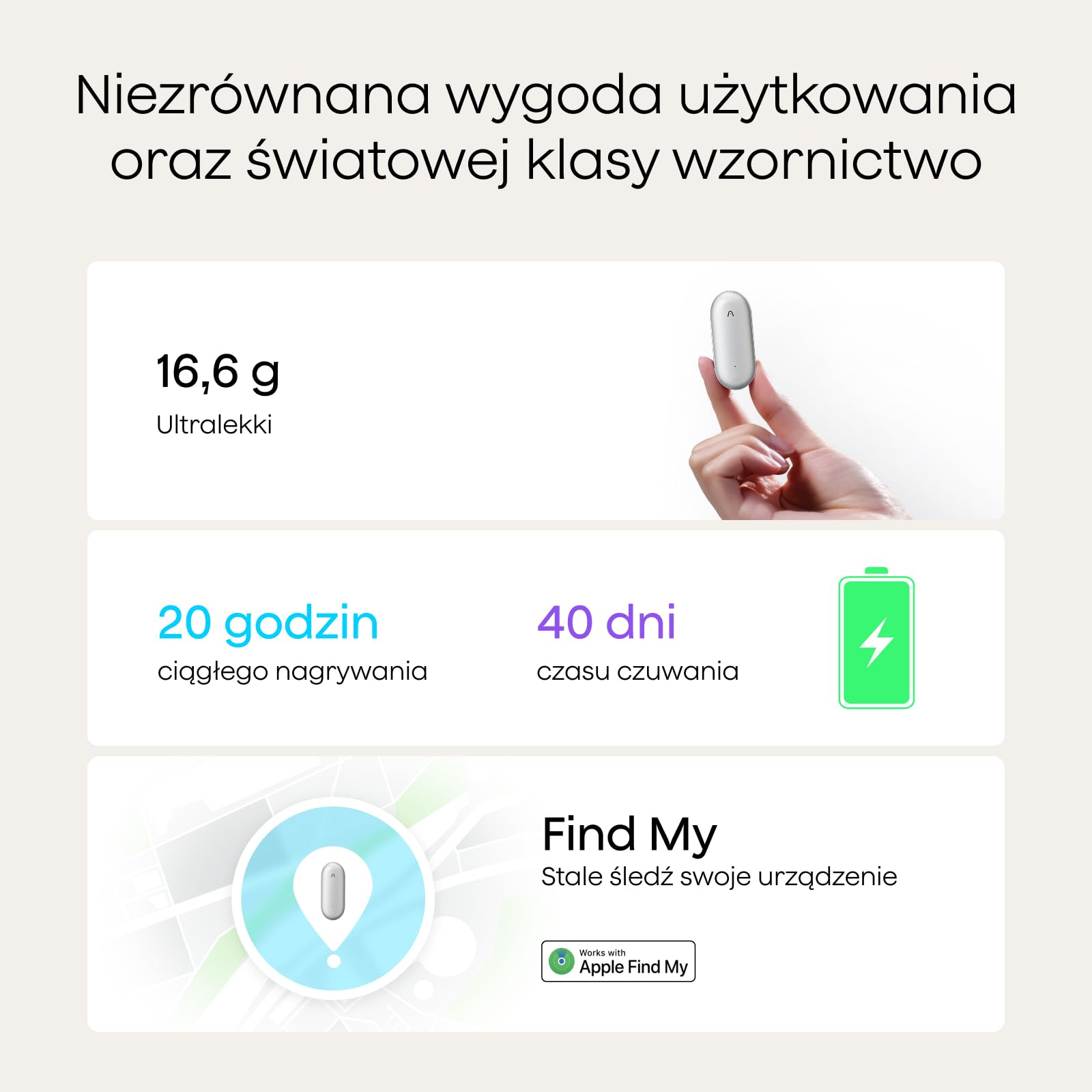 Plaud NotePin Dyktafon AI Wearable Transkrypcja i Podsumowania | Dyktafon AI, 2 Akcesoria, dla Profesjonalistów, Spotkania, Wywiady, Wykłady, Teams, 112 Języków, Find My