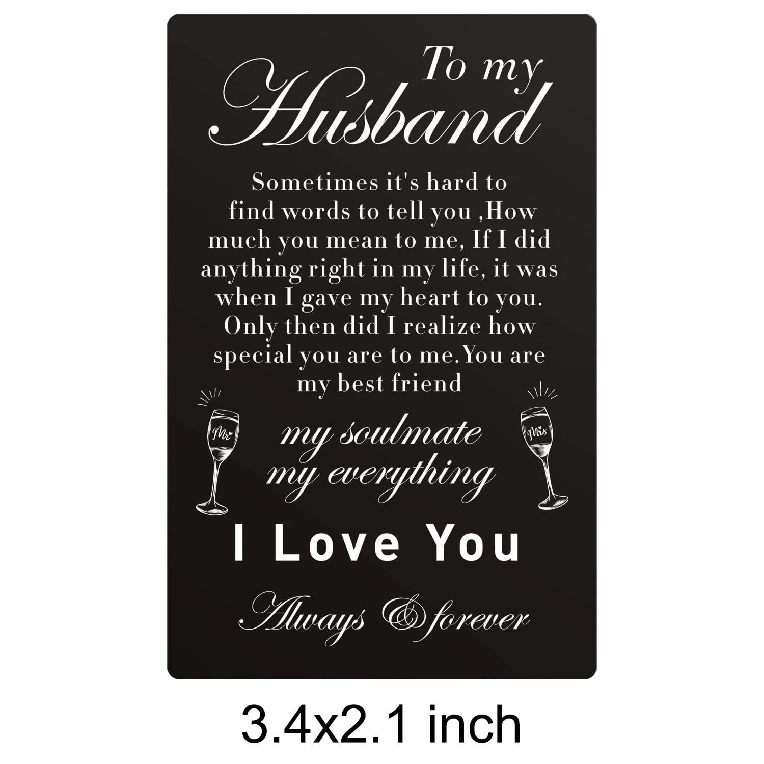 Dolimifa to My Husband Engraved Wallet Insert Card - I Love You Husband Metal Wallet Card Engraved Present Wedding Mini Love Note - Romantic Keepsake Gifts for Husband Him Anniversary