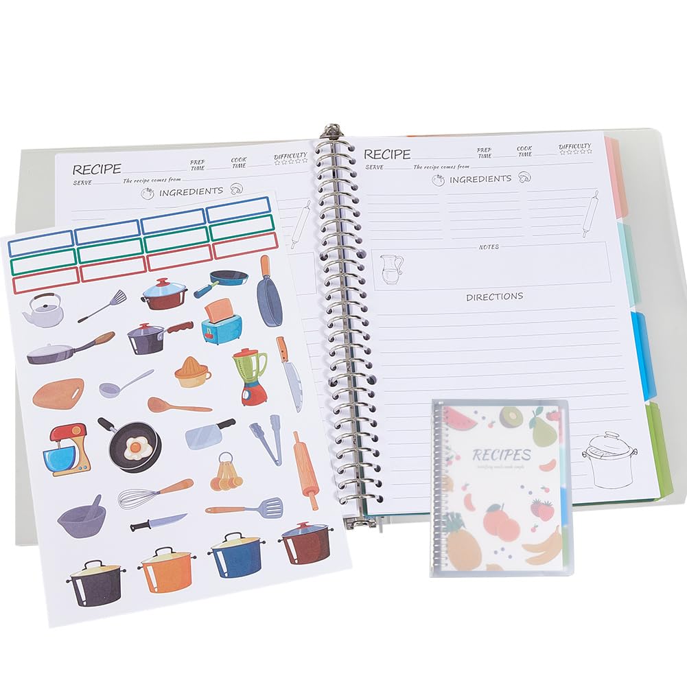 Cuaderno de Recetas En Blanco de 10.8 x 8.5 Pulgada Libro de Recetas con 80 páginas Interiores Plástico Blanco Rectangular Tapa Dura Extraíble Carpeta para Escribir A Mano para Cocina Casera
