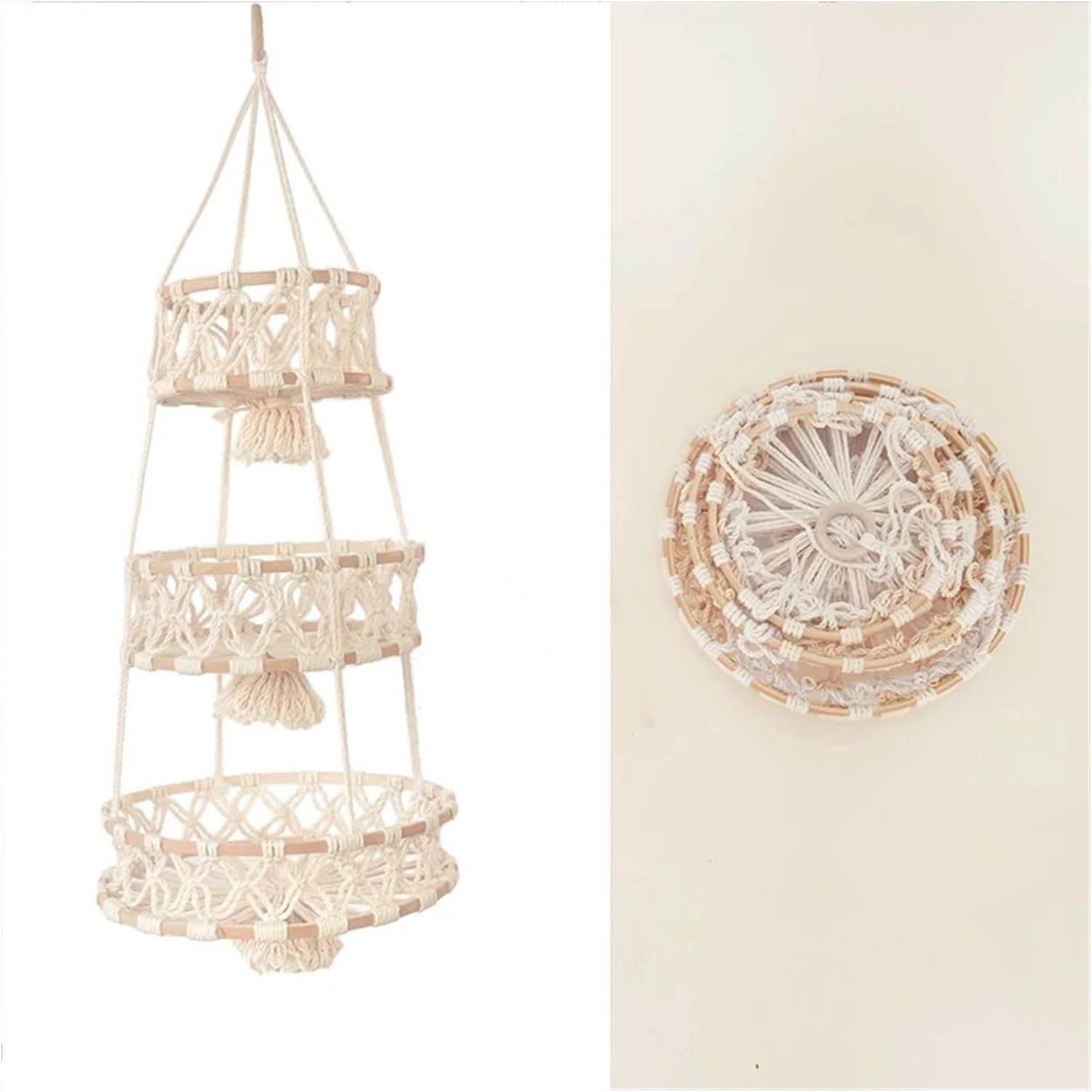 Fruit Storage Fruit Basket Hanging - Hammock for Kitchen Wall 3 Tier Produce Macrame ﻿Veg Basket