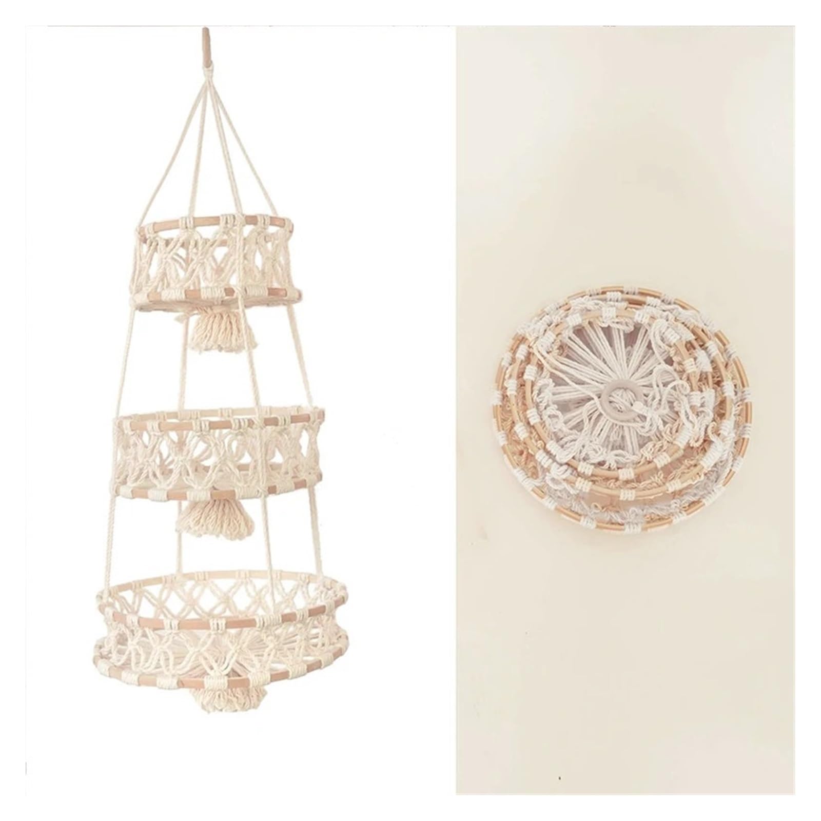 Fzl02068lm One Color Fruit Bowl Fruit Basket Hanging - Hammock For Kitchen Wall 3 Tier Produce Macrame Versatile