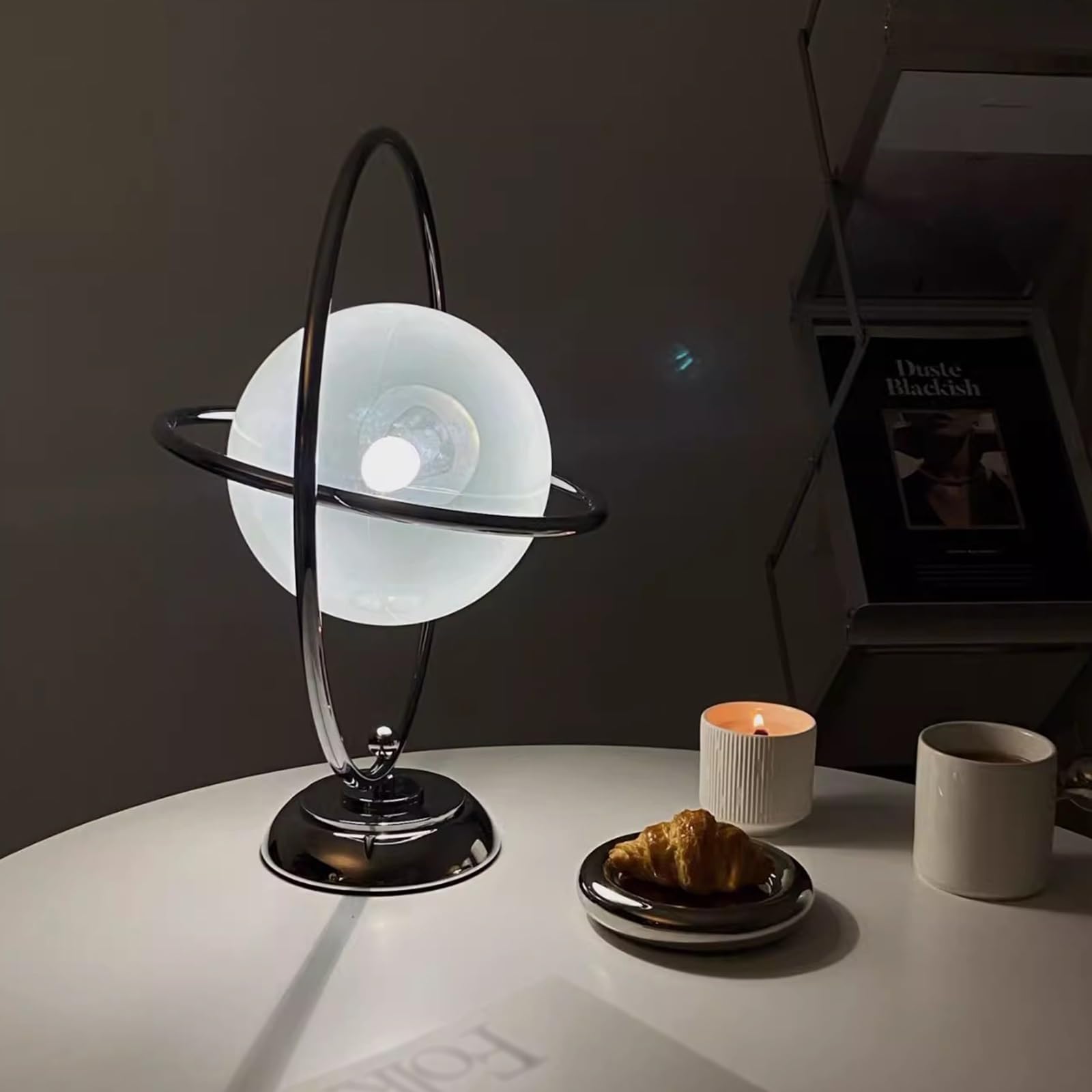 Lámpara de mesa Lámpara de mesa con modelado planetas, lámpara noche, luz estudio, decorativa cristal giratoria Saturno, regulable Decoración del hogar