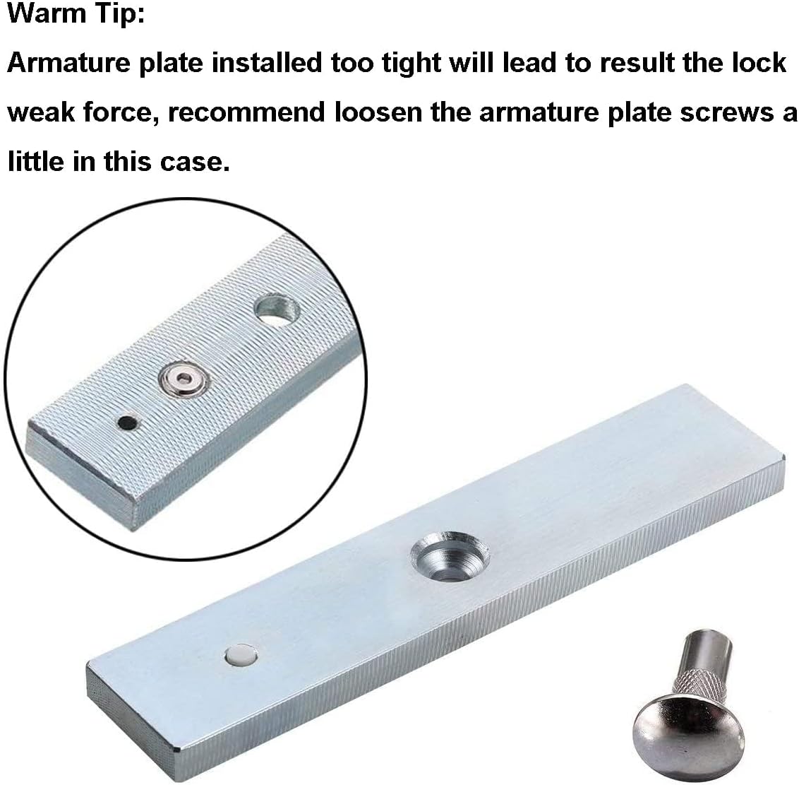 Close-up of an armature plate with a screw, illustrating the importance of not overtightening.