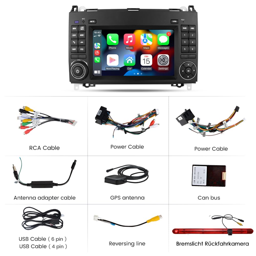7" Android Auto Radio GPS Navigator Carplay Replacement for Mercedes-Benz V-Klasse W447 V200 V220 V250 V260 Vito Kasten Evito Tourer W447 mit USB WiFi GPS FM DVR RDS DAB+Auto Rückfahrkamera