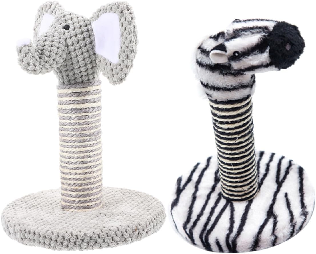 Toyvian 2pcs Cat Scratching Post Sisal Claw Scratcher with Elephant and Zebra Design Small Size Indoor Cat Climber for Kitten Daily Use