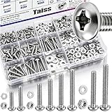 Taiss Machine Screws Nuts and Bolts Assortment Kit,304 Stainless Steel Bolts and Nuts Kit,#6-32#8-32#10-24 8 Sizes Phillips Pan Head Bolt and Nut & Washers,237PCS Machine Screw Assortment
