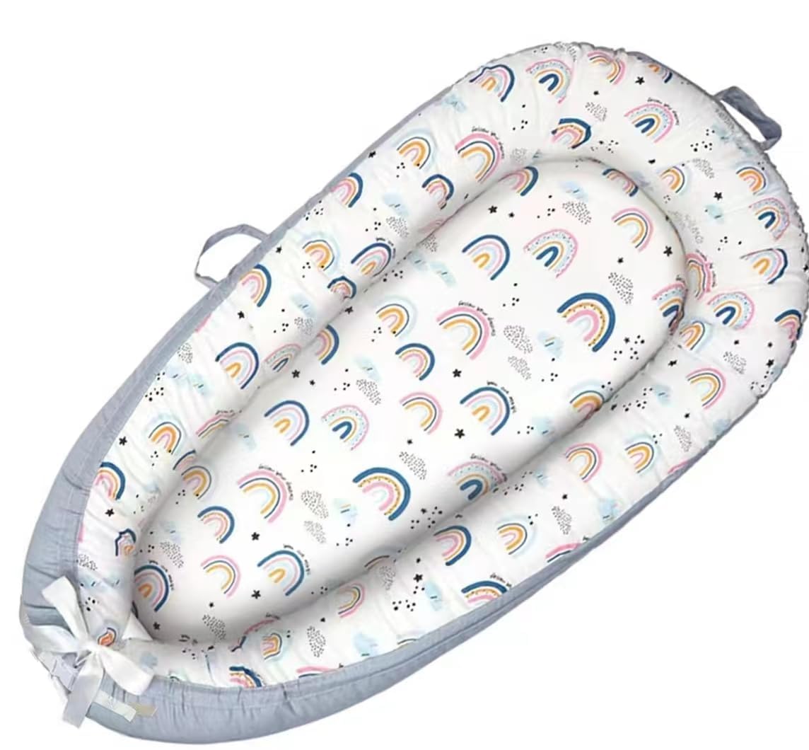 Baby Lounger Cover for Newborn 0-24 Months Soft Baby Nest Cover Co Sleeping Bionic Design Organic Breathable Lounger Pillow for Newborn Infants Rainbow