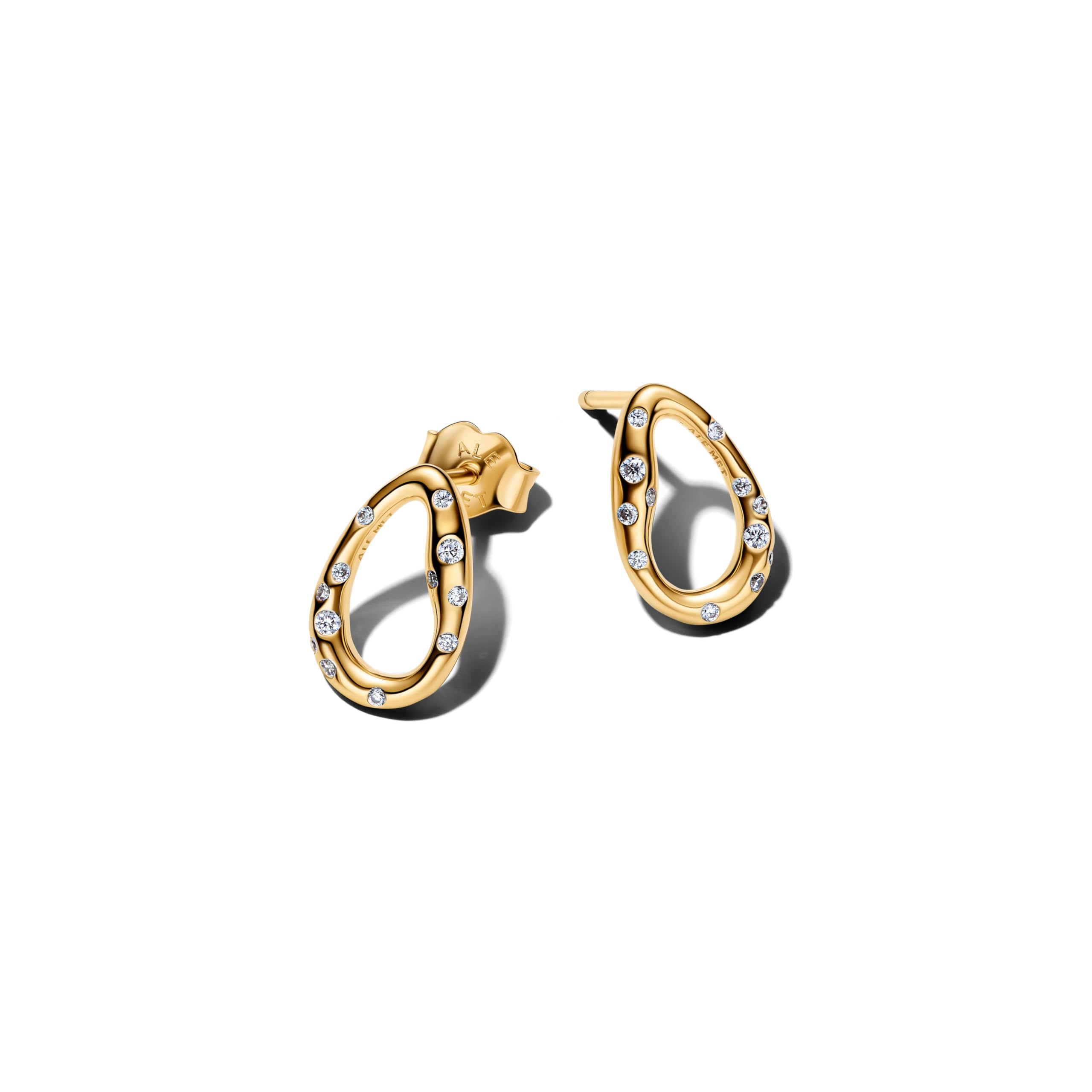 PANDORA Essence Organisch Geformte Steinbesetzte Ovale Ohrstecker mit 14K vergoldeter Metalllegierung und Zirkonia, 264659C01