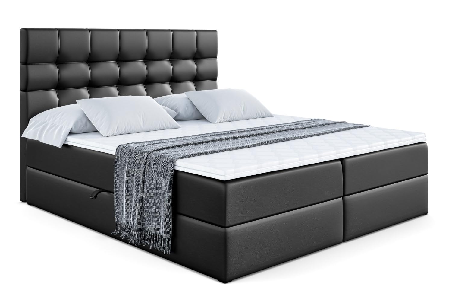 ALTDECOR Boxspringbett mit H4-Matratze BERO - 180x200 - Schwarz | Lattenrost, Topper, Boxspringbett mit Bettkasten, Bett mit Stauraum, Doppelbett, Polsterbett