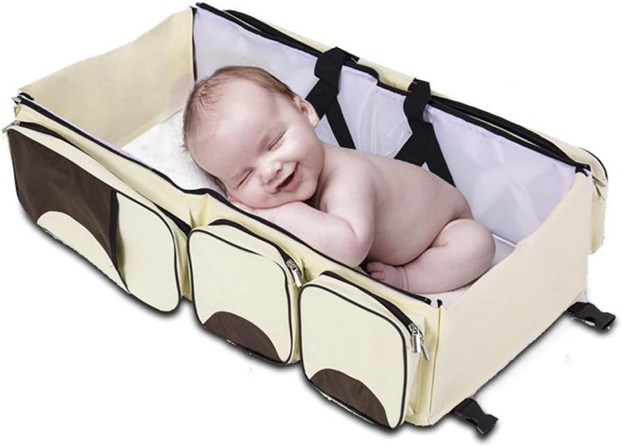 Diaper Bag Travel Bassinet Change Station [3 in 1] Multi-Purpose Baby Diaper Tote Bed Nappy Infant Carrycot Crib Cot Nursery Portable Change Nursery Portable Bed for Baby Boy & Girl (Khaki)