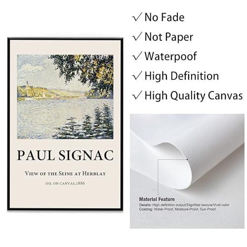 Gufro Pual Signac Framed Canvas Wall Art,View Of The Seine At Herblay Landscape Oil Painting Reproduction Artwork For Living Room, Bed Room, Office Home Decorations - 12''X16''Black Framed #TOP5