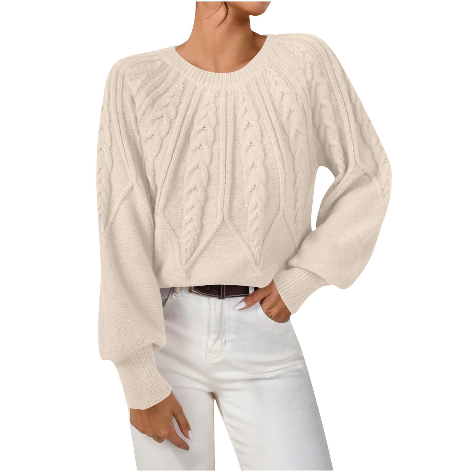 Cable Knit Sweater Women Oversized Crewneck Cute Sweaters Casual Long Sleeve Chunky Pullover Tops Fall Winter Clothes