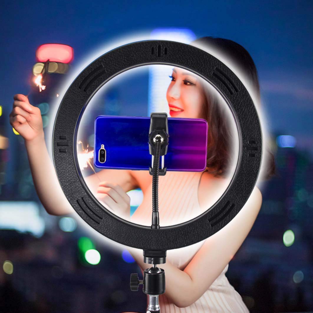 Lampa pierścieniowa LED ze statywem 25 cm, lampa pierścieniowa do selfie, regulowana piękna lampa pierścieniowa, kompatybilna z telefonami z systemem iOS i Android, do tworzenia filmów na żywo,