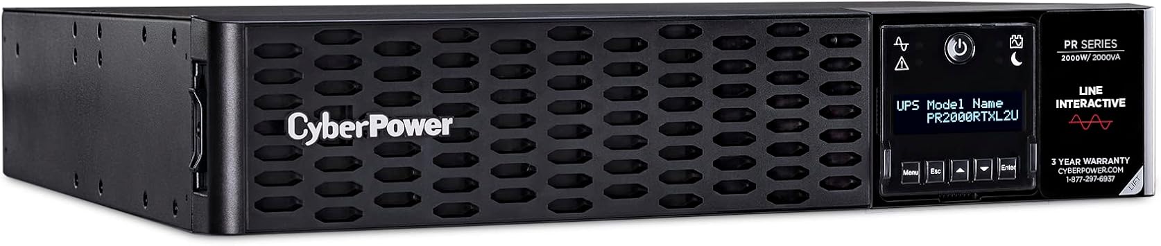 CyberPower PR2000RTXL2UN Smart App Sinewave UPS System، 2000VA / 2000W، 8 Outlets، 2U Rack / Tower، RMCARD205 Pre-Installed، EBM Option