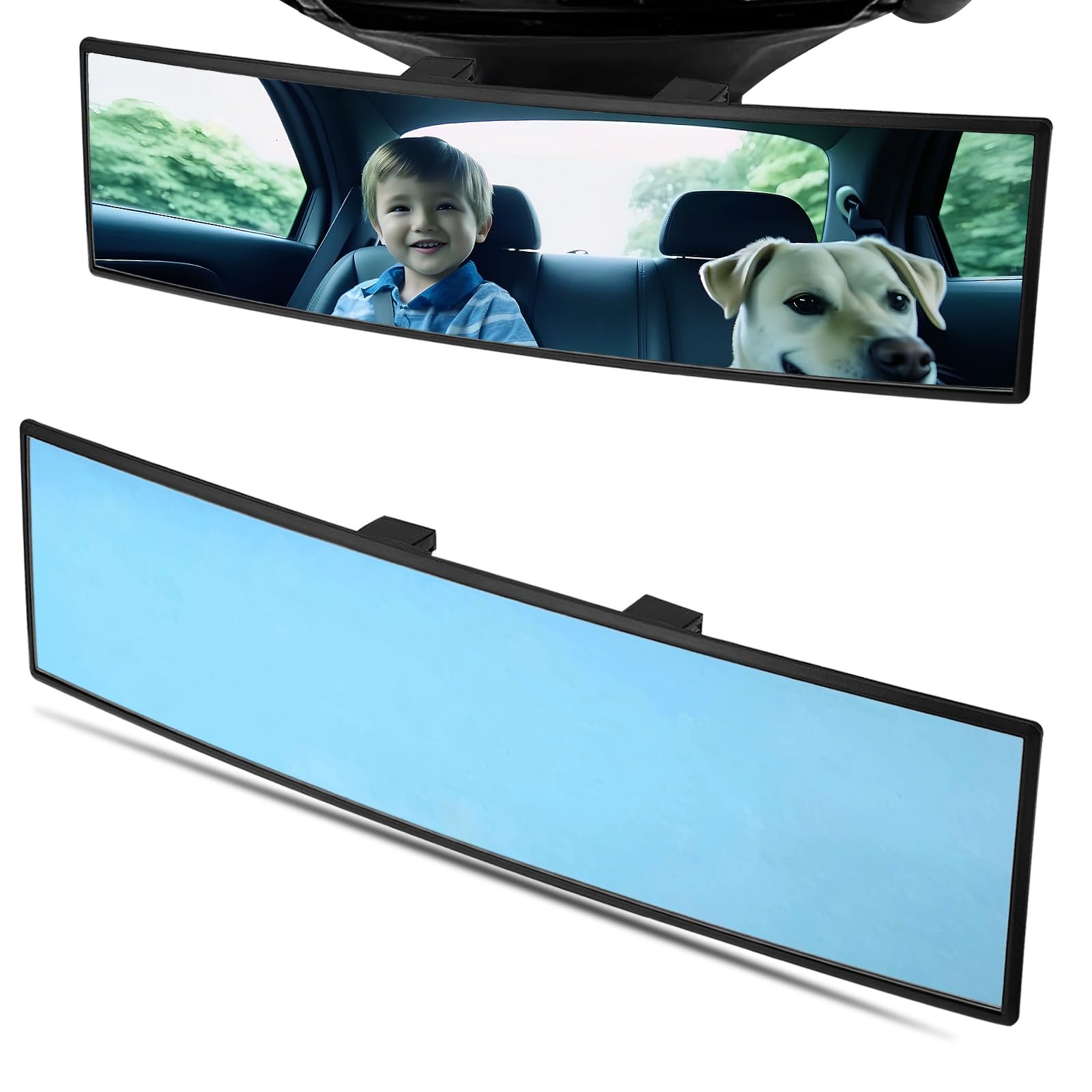 WSSROGY Car Rearview Mirror HD Glass 12 Inch Anti Glare Clip On Panoramic Wide Angle Car Interior Rear View Mirror Universal for Cars SUVs Trucks (Blue)