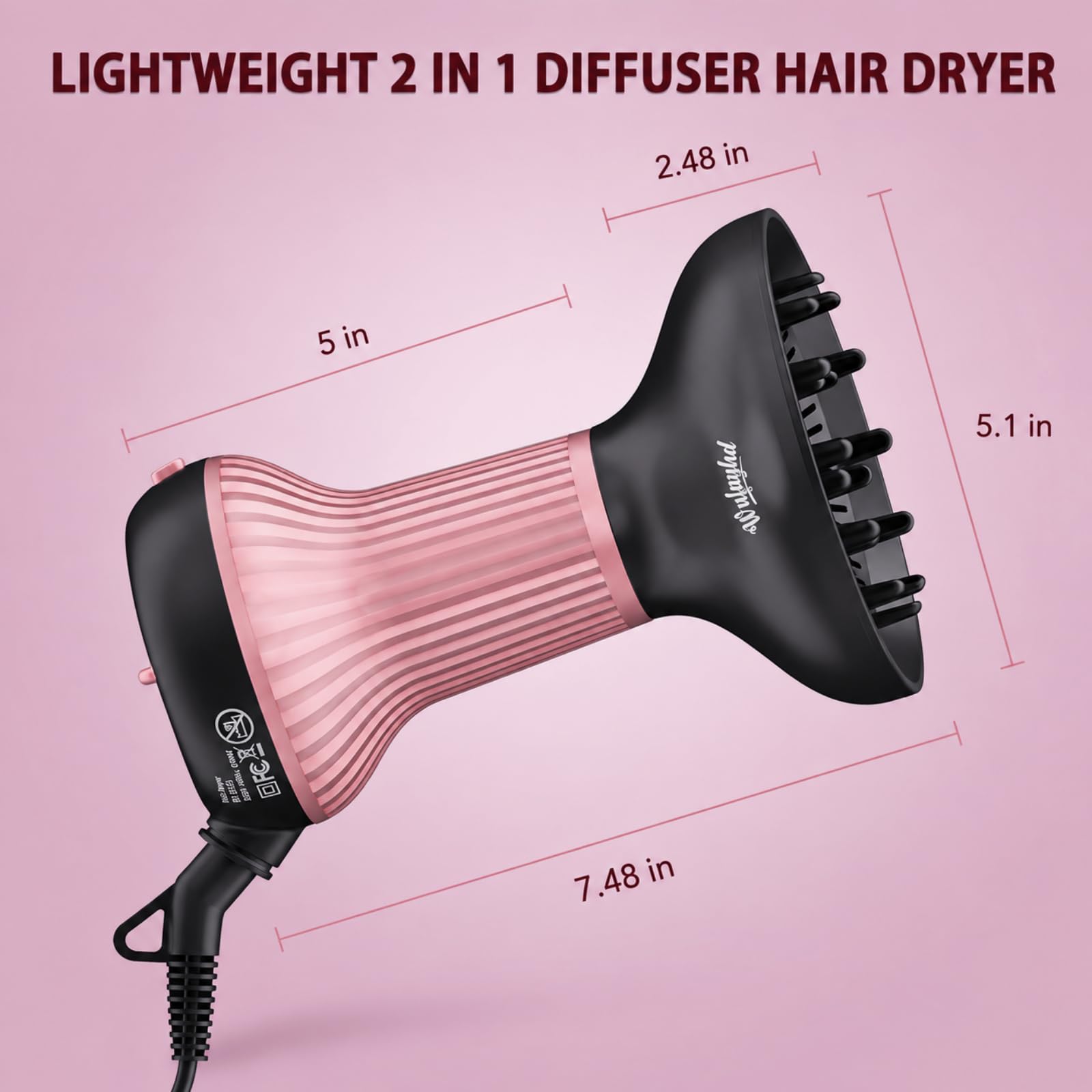 WUFAYHD 2-in-1 Ionic Diffuser Hair Dryer for Curly Hair