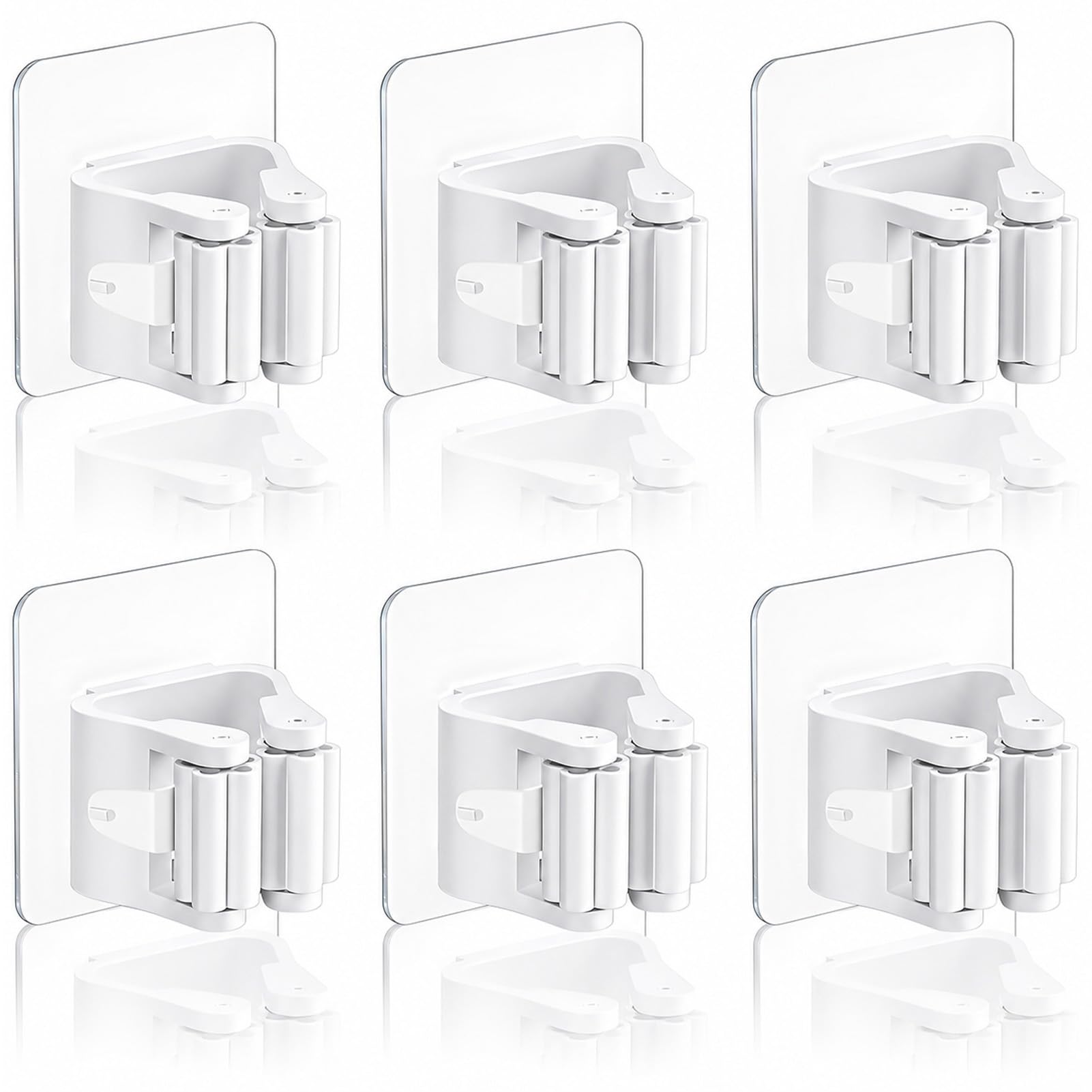 WENRENMK 6 Pcs Broom Holder Wall Mounted, Self Adhesive Broom Holder, No Drilling Required, Easy to Install, Suitable for Kitchens, Bathrooms, Gardens, Garages, Etc