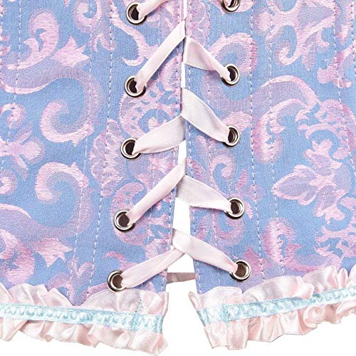 Espartilho Top Cicilin Overbust vintage com cadarço e fio dental, Azul, L