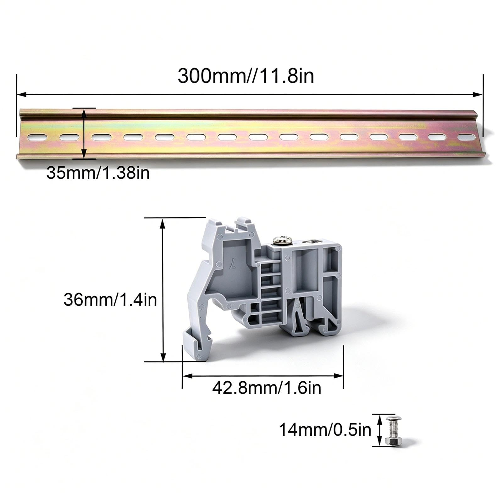 2 Pezzi di Guida DIN da 300 mm di Lunghezza Guida Montaggio DIN, 4 Pezzi di Basi di Fissaggio e 4 Coppie di Viti per Installazione in Armadi di Distribuzione