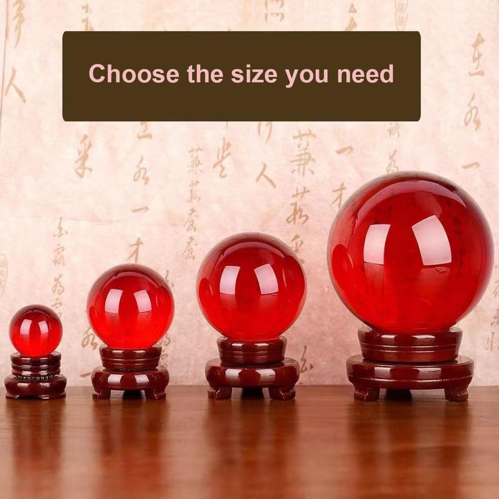 Red Crystal Ball with Base,Solid Clear Glass Orb Decorative Sphere,Crystal Ball Prop Ornament for Feng Shui,Witchcraft,Scrying,Divination,20cm