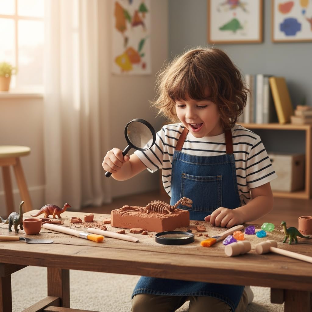 Archaeological Excavation Tools for Kids: 3 Sets Dinosaur Fossil Digging Kits with Mini Hammer Chisel Brush Scraper and Magnifier Science Kits for Dino Eggs and Gem Dig