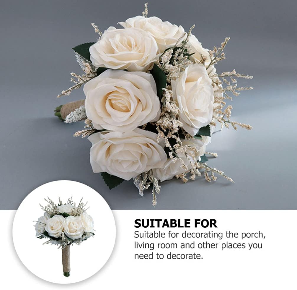 Amosfun Flower Bouquet Fake of Flowers Wedding Bouquets for Bride Centerpiece Table Decorations Carnations Silk- Simulation Party Photo Prop White